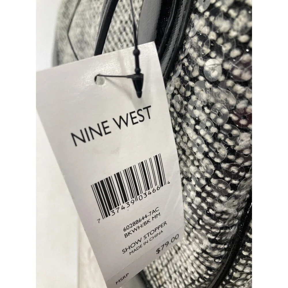 NWT NINE WEST‎ Handbag Satchel Double Handle Black White Sequins  15x10x5.5